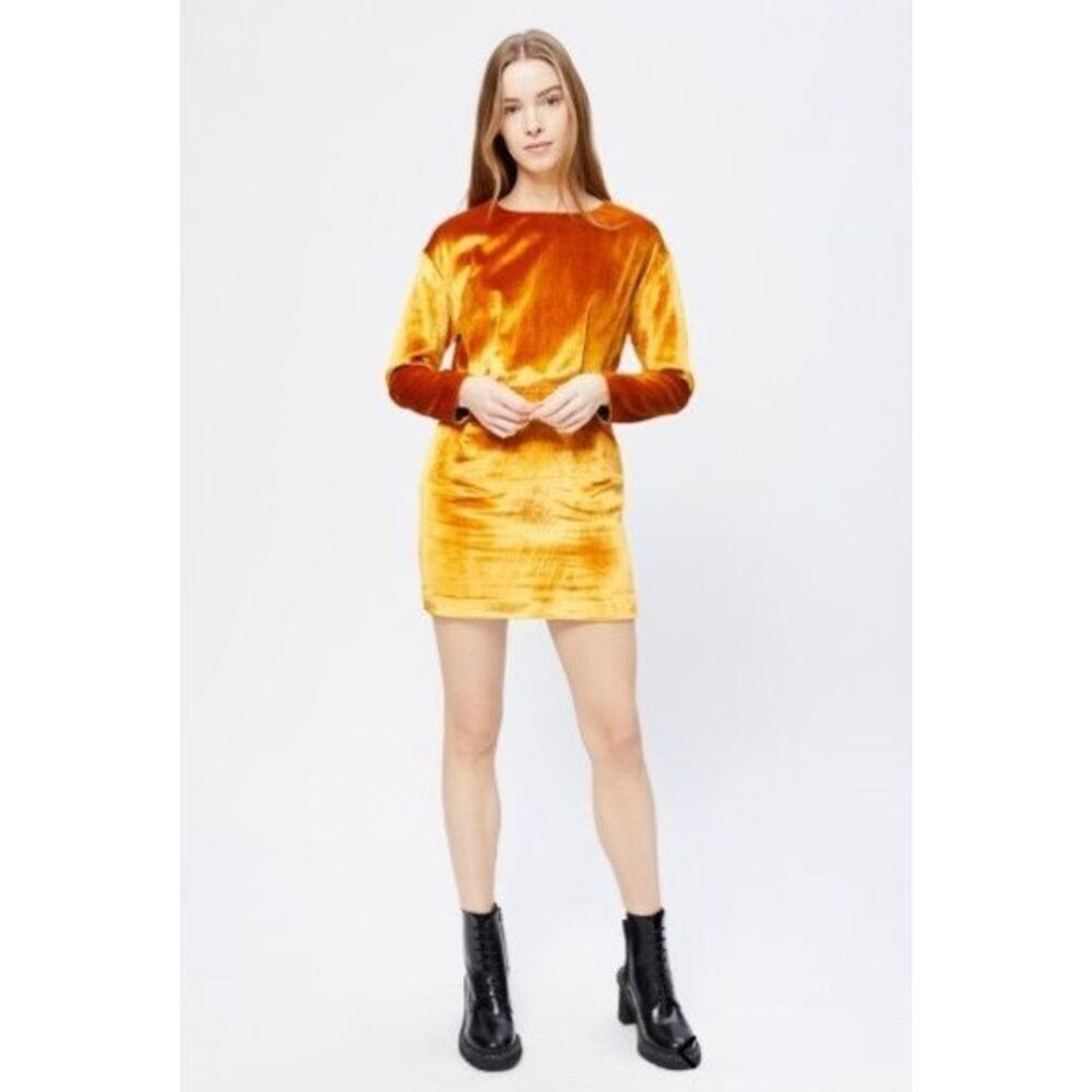 & Other Stories Stockholm Atelier Golden Yellow Velvet Mini Dress Size 0/XS - Picture 5 of 10